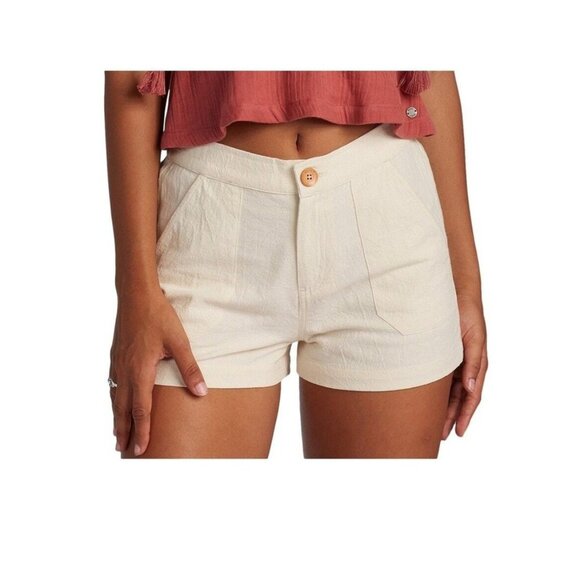 ROXY Oceanside High Rise Shorts Sz M Ivory White Structured Cotton Linen Woven - Picture 1 of 10